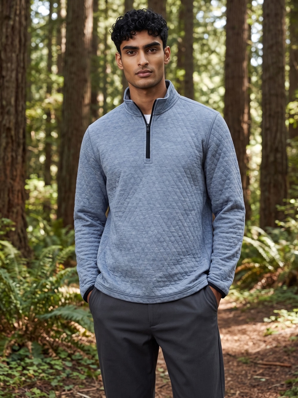 NWT New Magaschoni Blue Quilted Half-Zip Sweater Size M